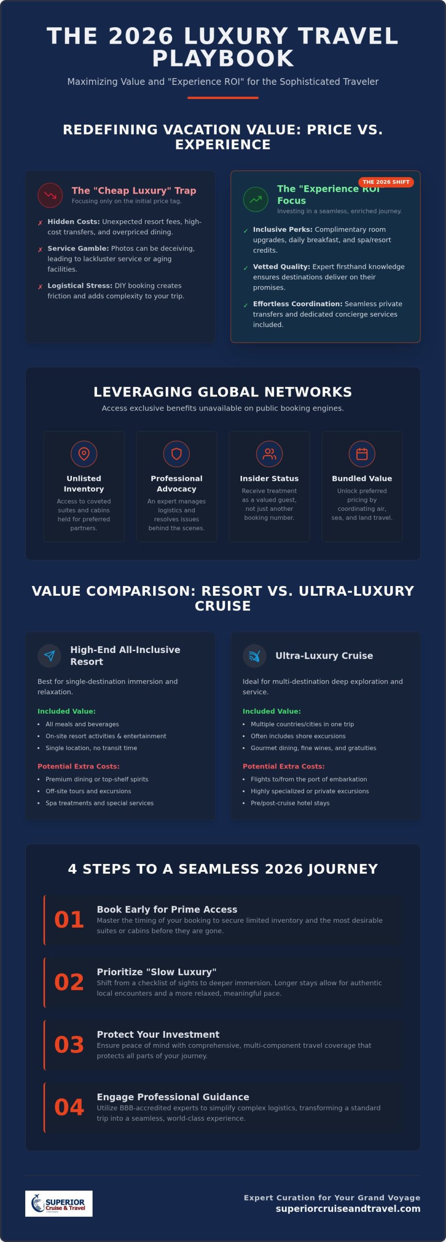 Best Value Luxury Vacations How to Maximize Your 2026 Travel Investment Infographic | Superior Cruise Travel Best Value Luxury Vacations How to Maximize Your 2026 Travel Investment