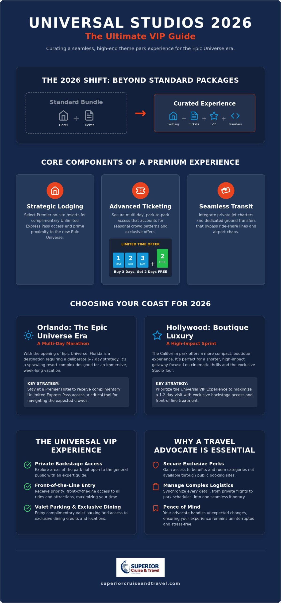 Universal Studios Vacation Packages 2026 The Luxury Planning Guide Infographic | Superior Cruise Travel Universal Studios Vacation Packages 2026 The Luxury Planning Guide