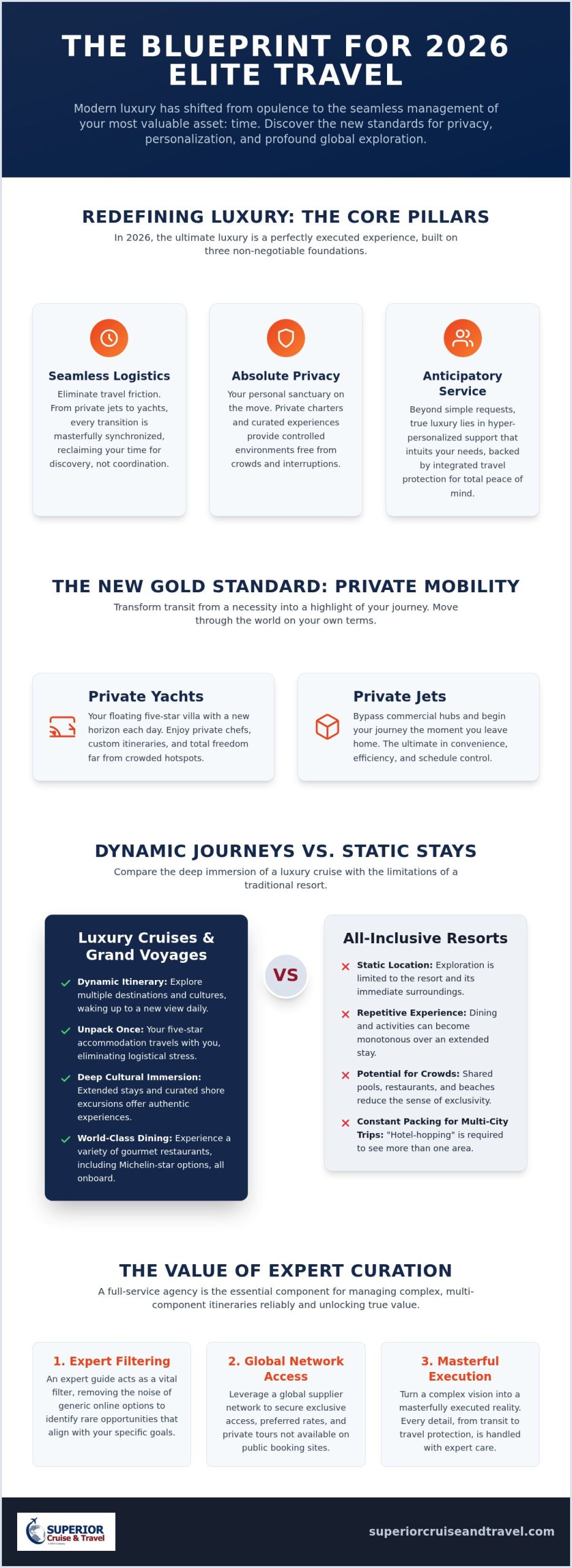 Luxury Vacation Ideas 2026 Elite Travel Guide Infographic | Superior Cruise Travel Luxury Vacation Ideas 2026 Elite Travel Guide