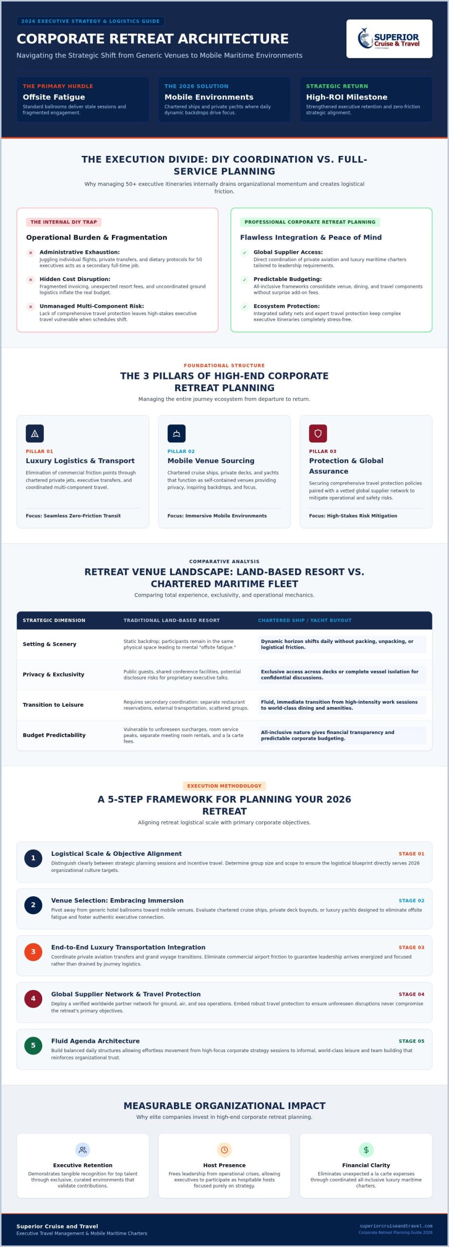 Corporate Retreat Planning Services The Executive Guide to HighImpact Offsites Infographic | Superior Cruise Travel Corporate Retreat Planning Services The Executive Guide to High Impact Offsites